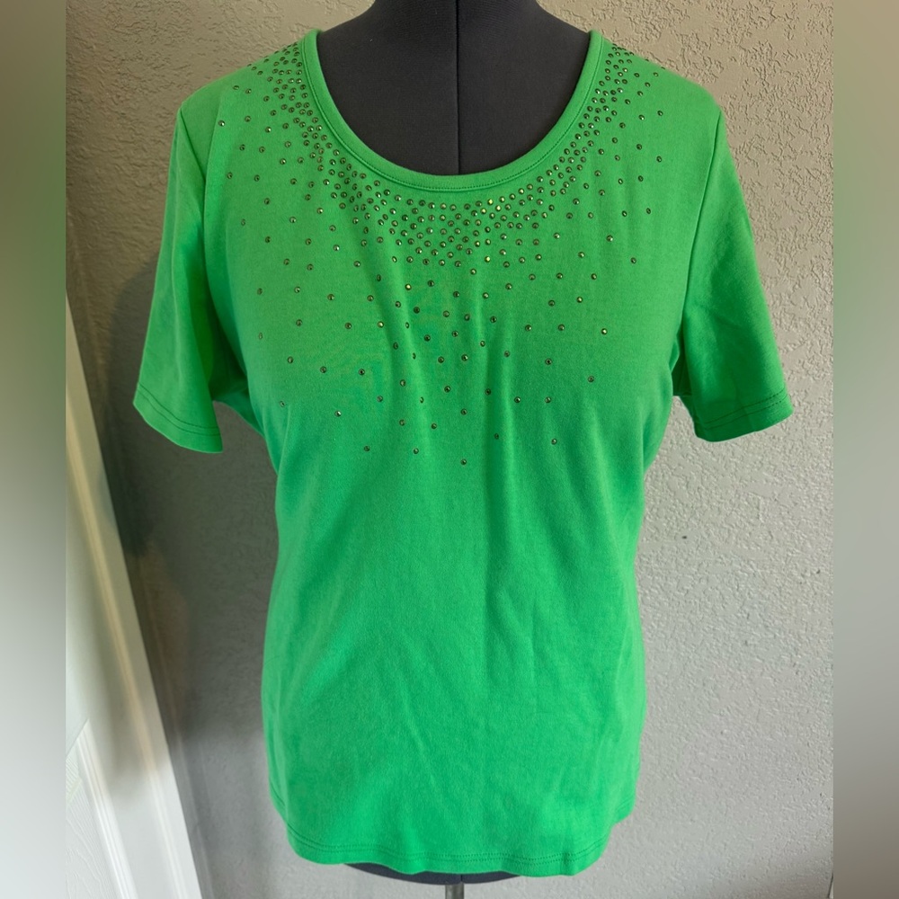 Quacker Factory Vibrant Green Studded Tee
